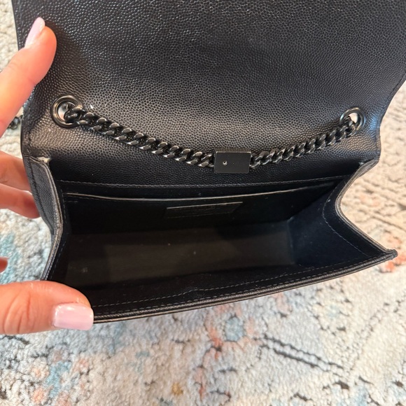 Saint Laurent Kate Small YSL Crossbody Bag In Grained Leather Black On Black - Picture 14 of 15
